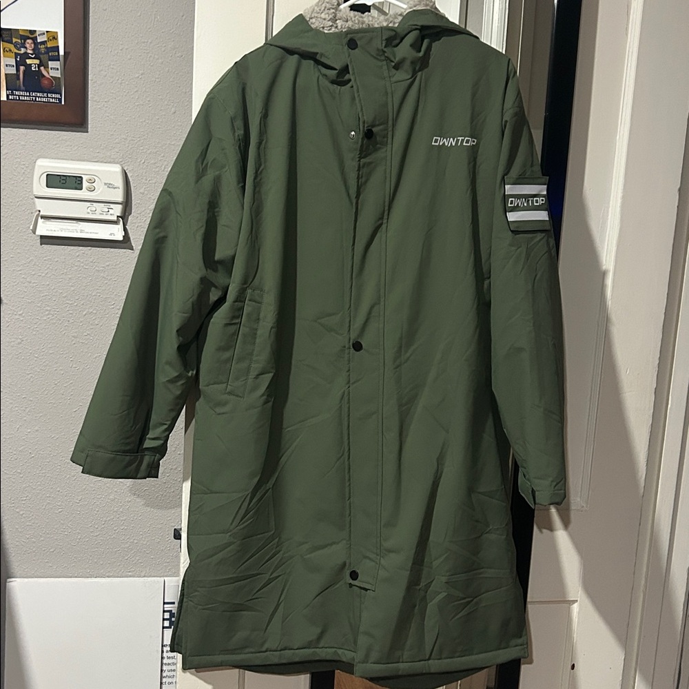 Owntop Swim Parka.  Unisex Hooded Surf Sherpa Towel Jacket With Pockets Green XS - Picture 2 of 9